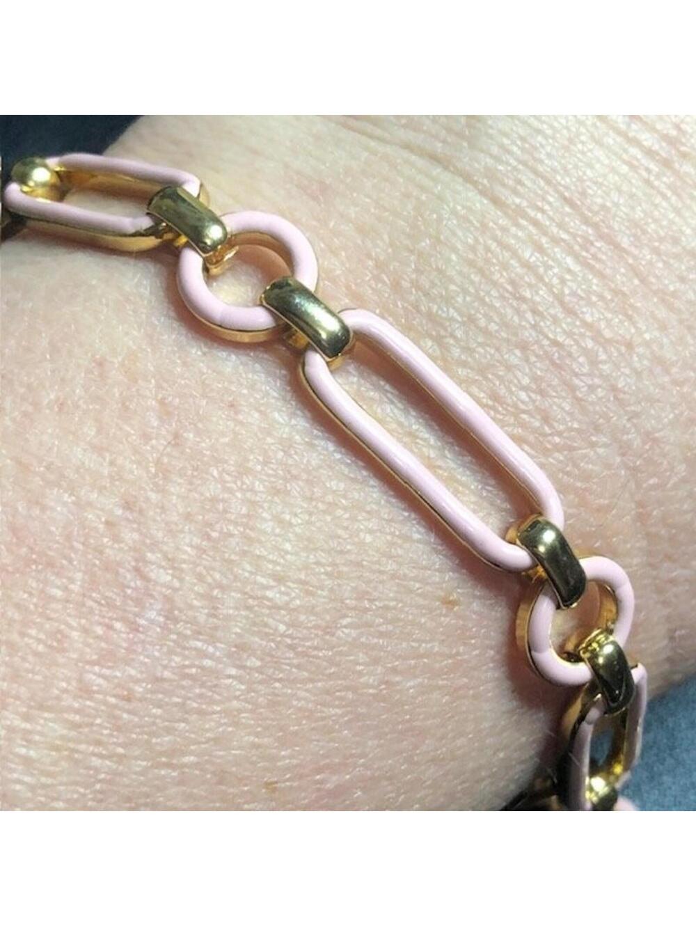 B2107 J.Crew Pink Enamel Paperclip Link Bracelet Gold Tone Fashion